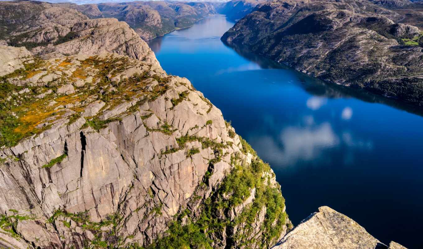 view, rock, landscape, tags, Norway, fjord, preikestolen, photos, lysefjord