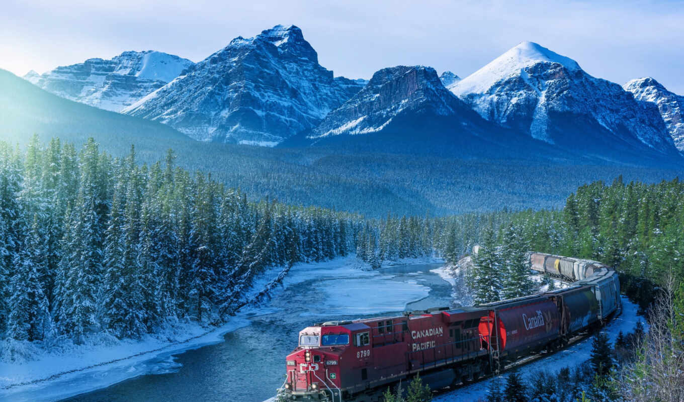 лес, поезд, landscape, канада, park, national, collect, puzzle, локомотив, aad