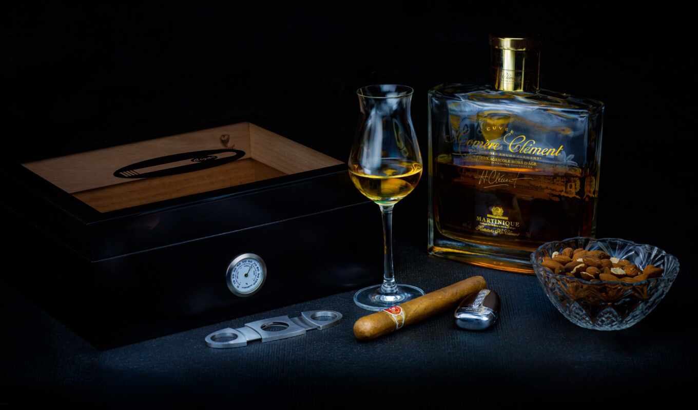 cigar, lighter, bottle