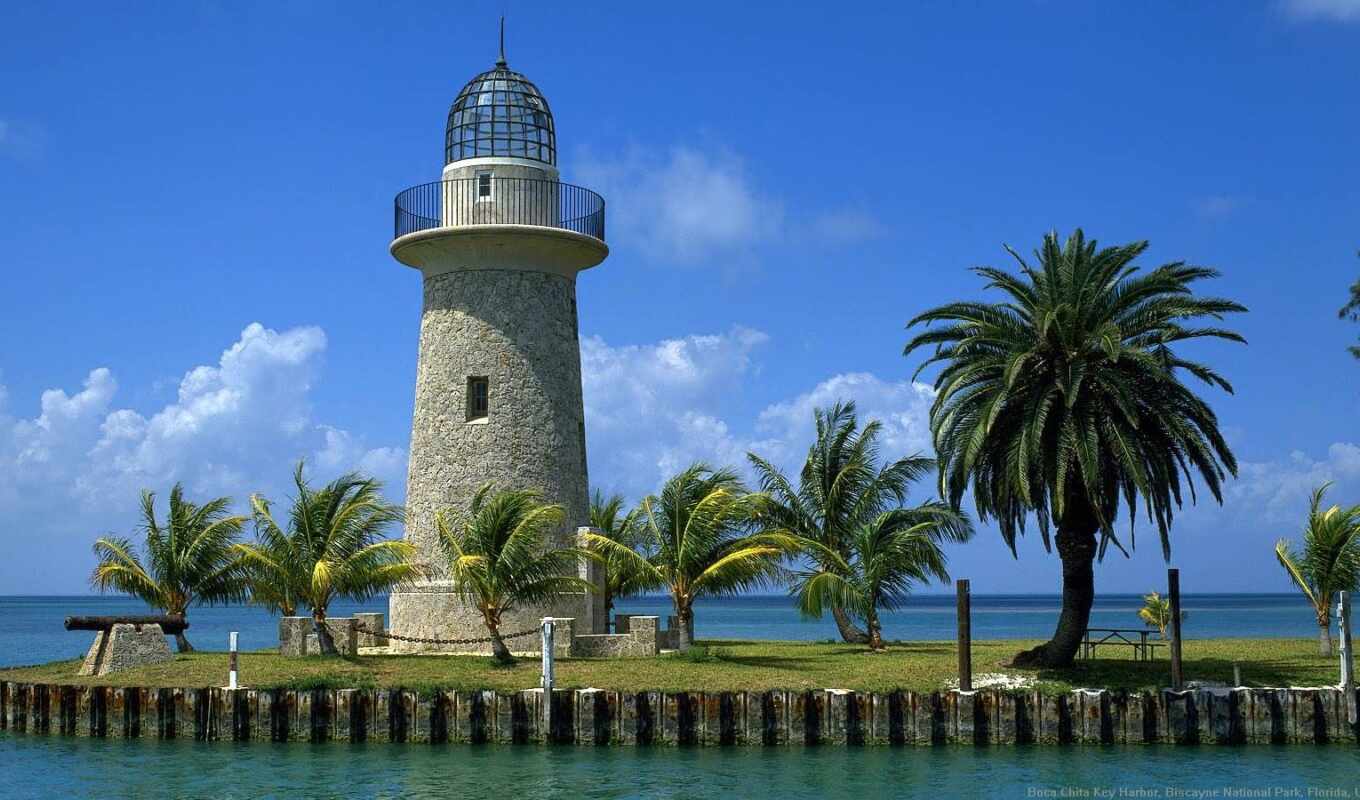 дерево, пляж, lighthouse, облако, park, palm, national, florida, ключ