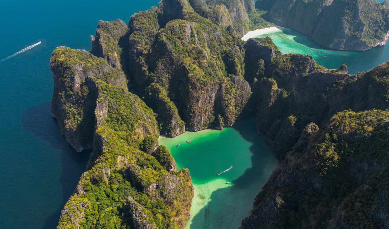 photo, view, water, island, phi, thailand, tropical, aerial, bay, clip, footage