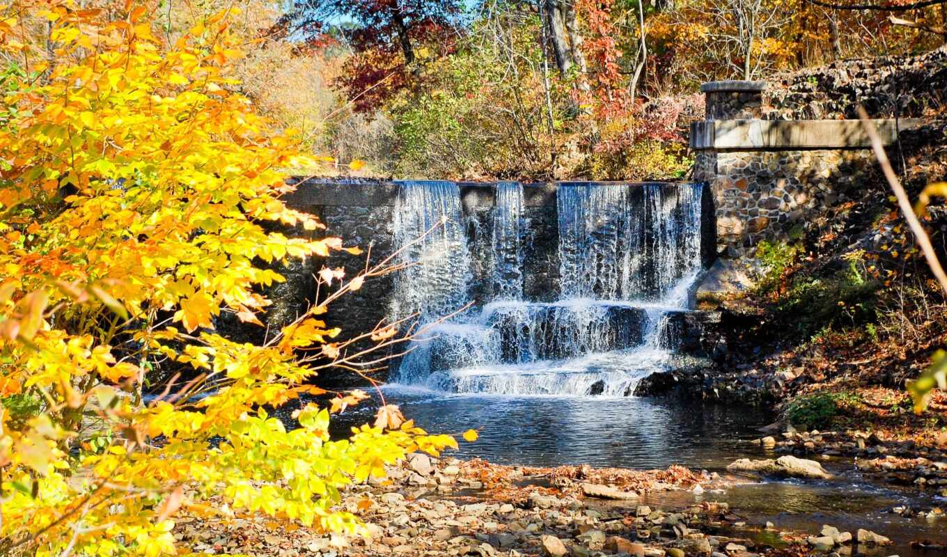 природа, красивые, осень, водопад, искусственный, осенью
