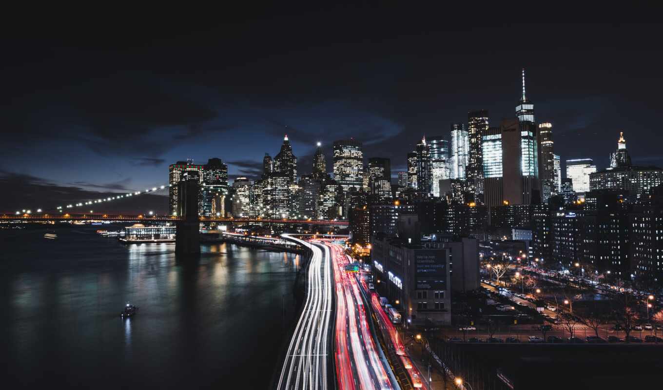 new, город, ночь, мост, огни, usa, manhattan, york