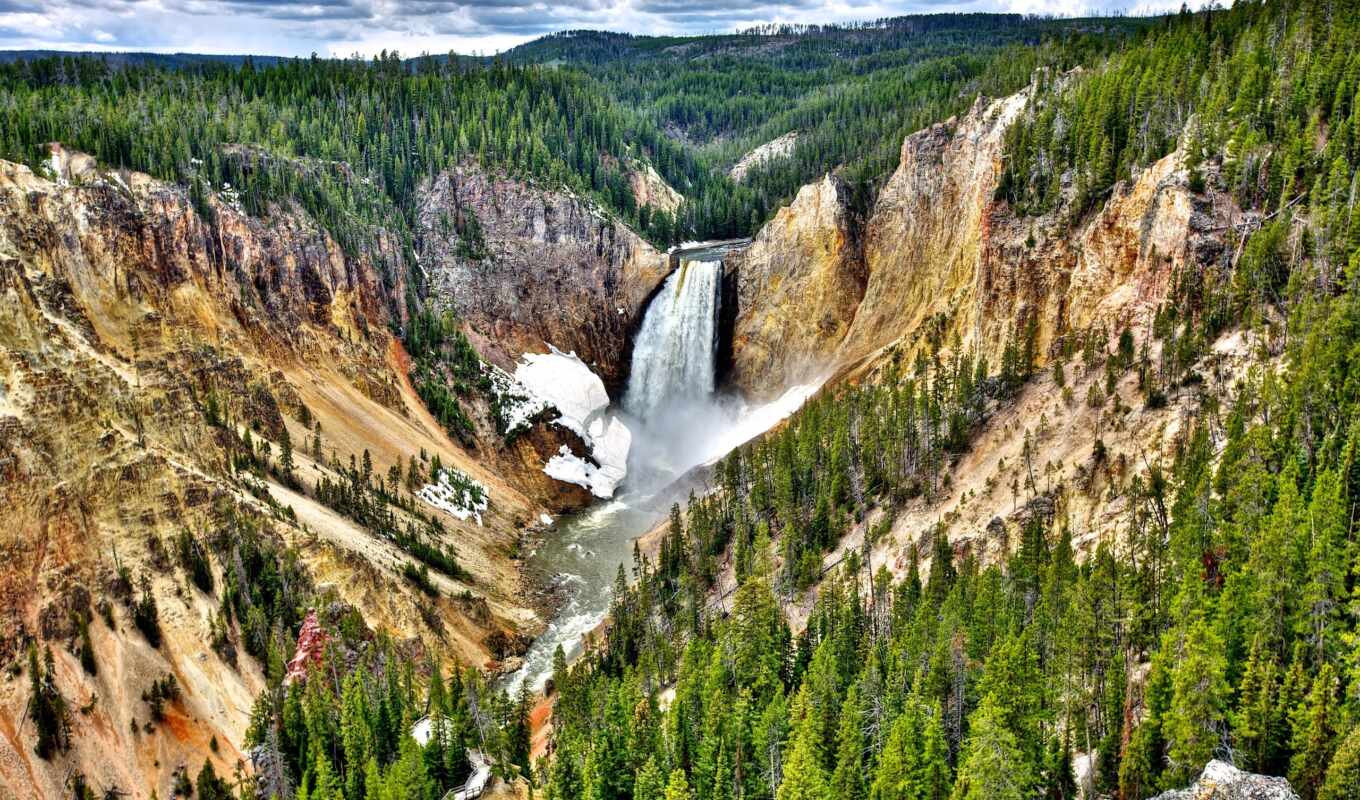 sky, grand, park, falls, national, yellowstone, wyoming, canyon, lower