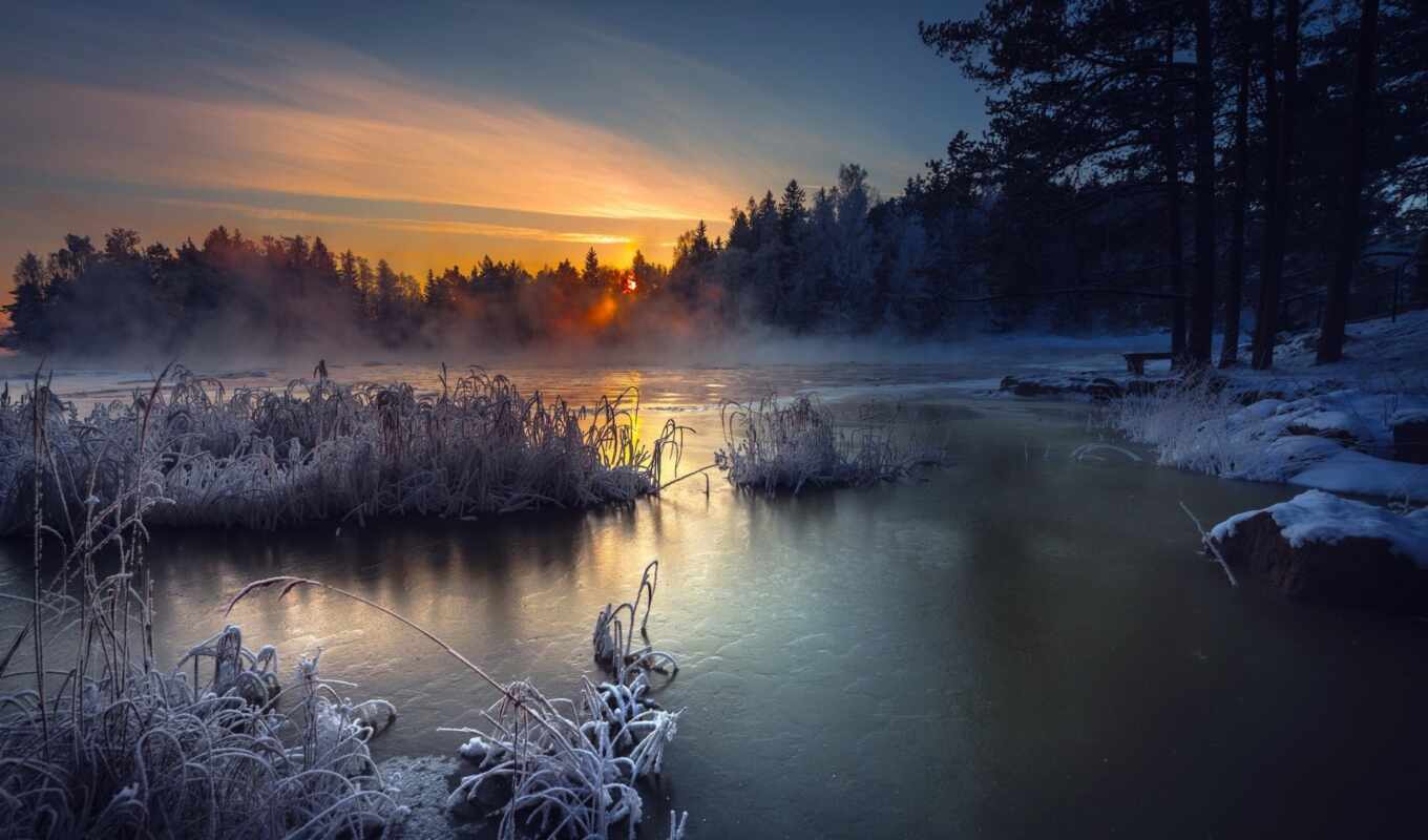 озеро, nikon, ночь, winter, утро, freeze, финляндия, nikkor