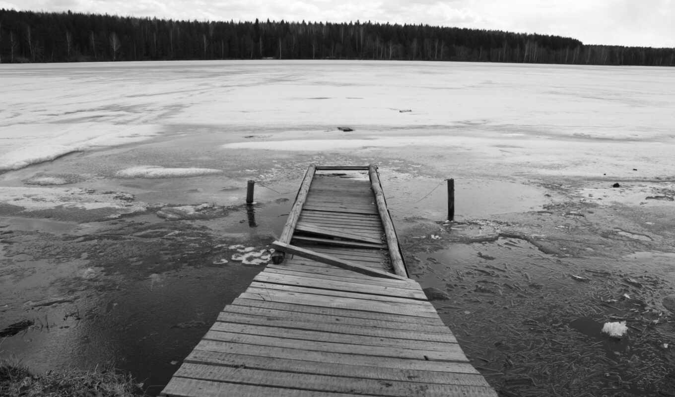 озеро, black, ipad, white, лед, лес, мост