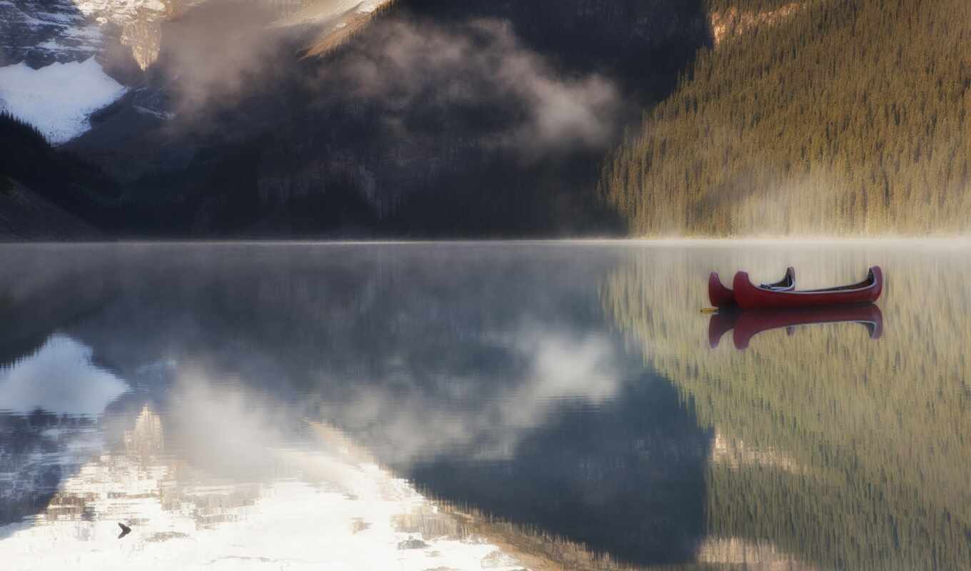 озеро, канада, альберта, спокойствие, canoe