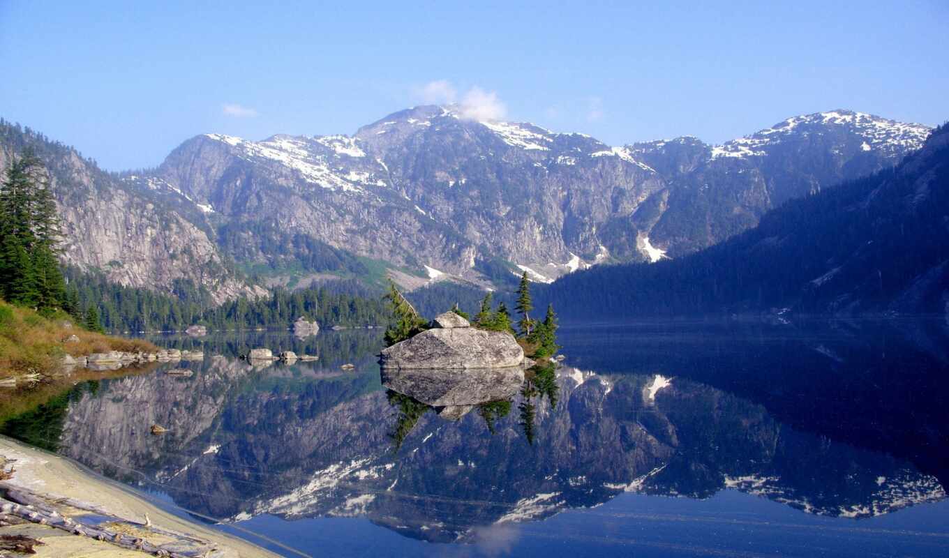 lake, nature, forest, landscape, island, reflection, canadian, mountains