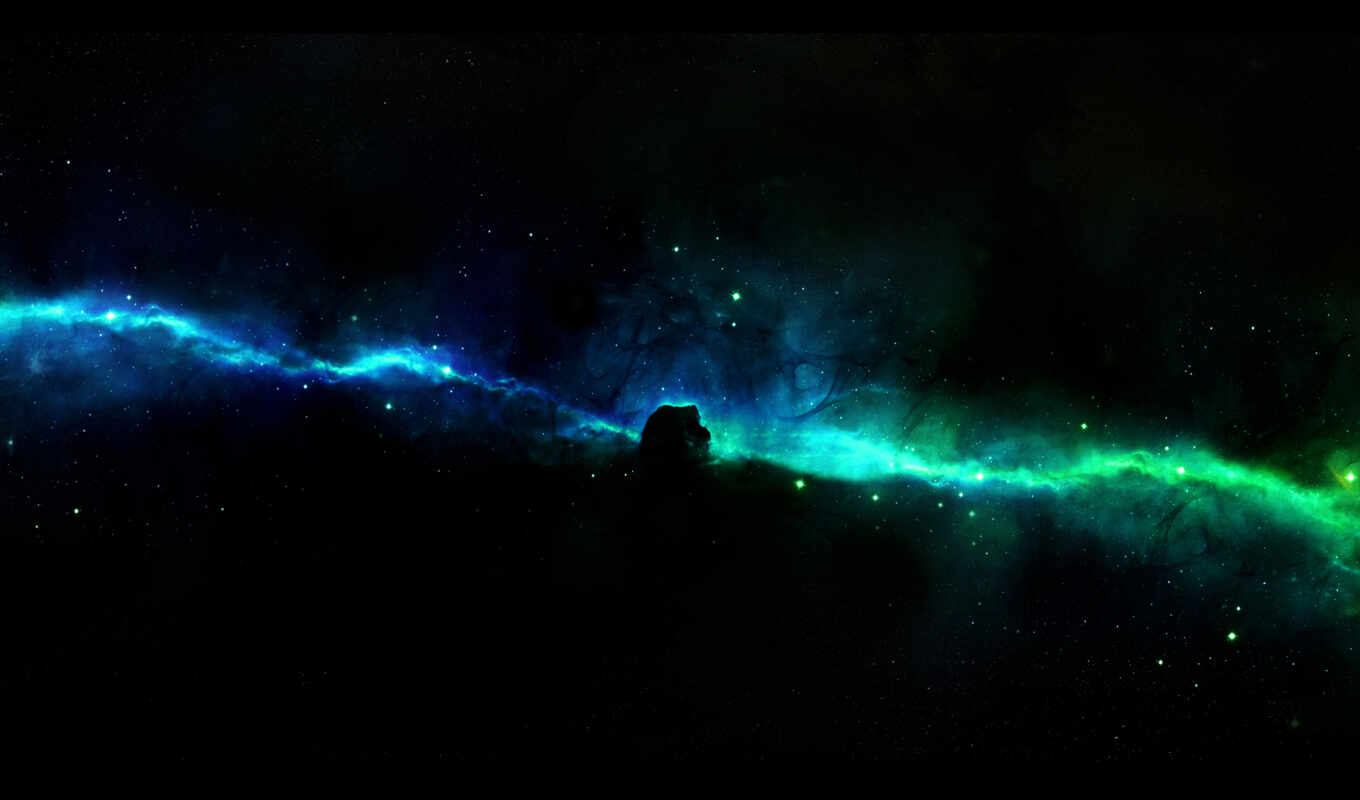 blue, зелёный, космос, galaxy, nebula