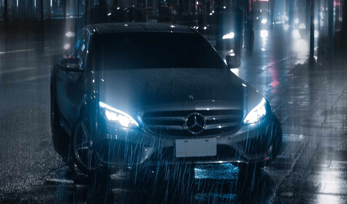 rain, night, street, car, stoloboi