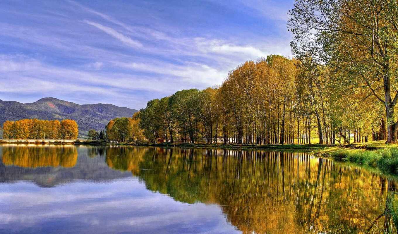 озеро, дерево, зелёный, water, гора, под, осень, пасть, во, отражение, imagewallpaper