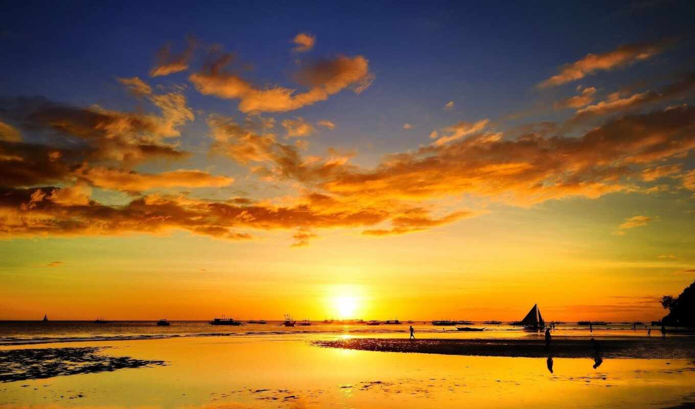 sunset, ship, beautiful, people, sea, rest, sailboat