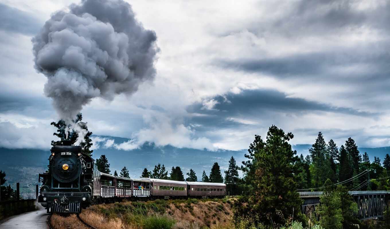 природа, страница, дым, высокого, красивые, поезд, разрешения, британская, канадский, локомотив, colombia