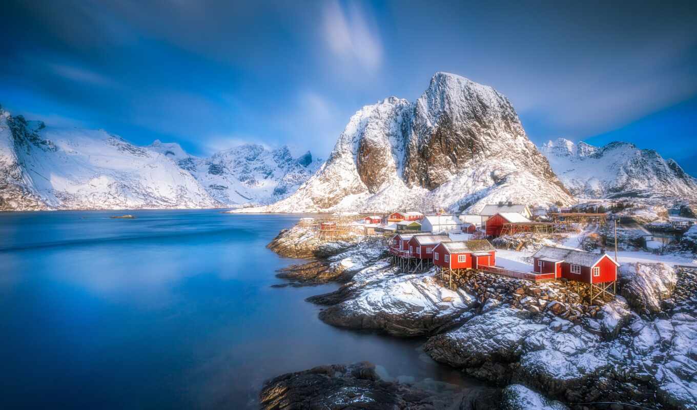 desktop, background, winter, mountains, Norway, norwegian, Lofoten islands