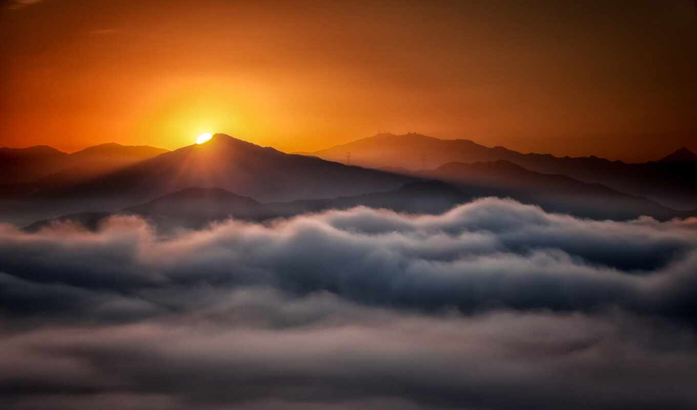 sun, гора, rising
