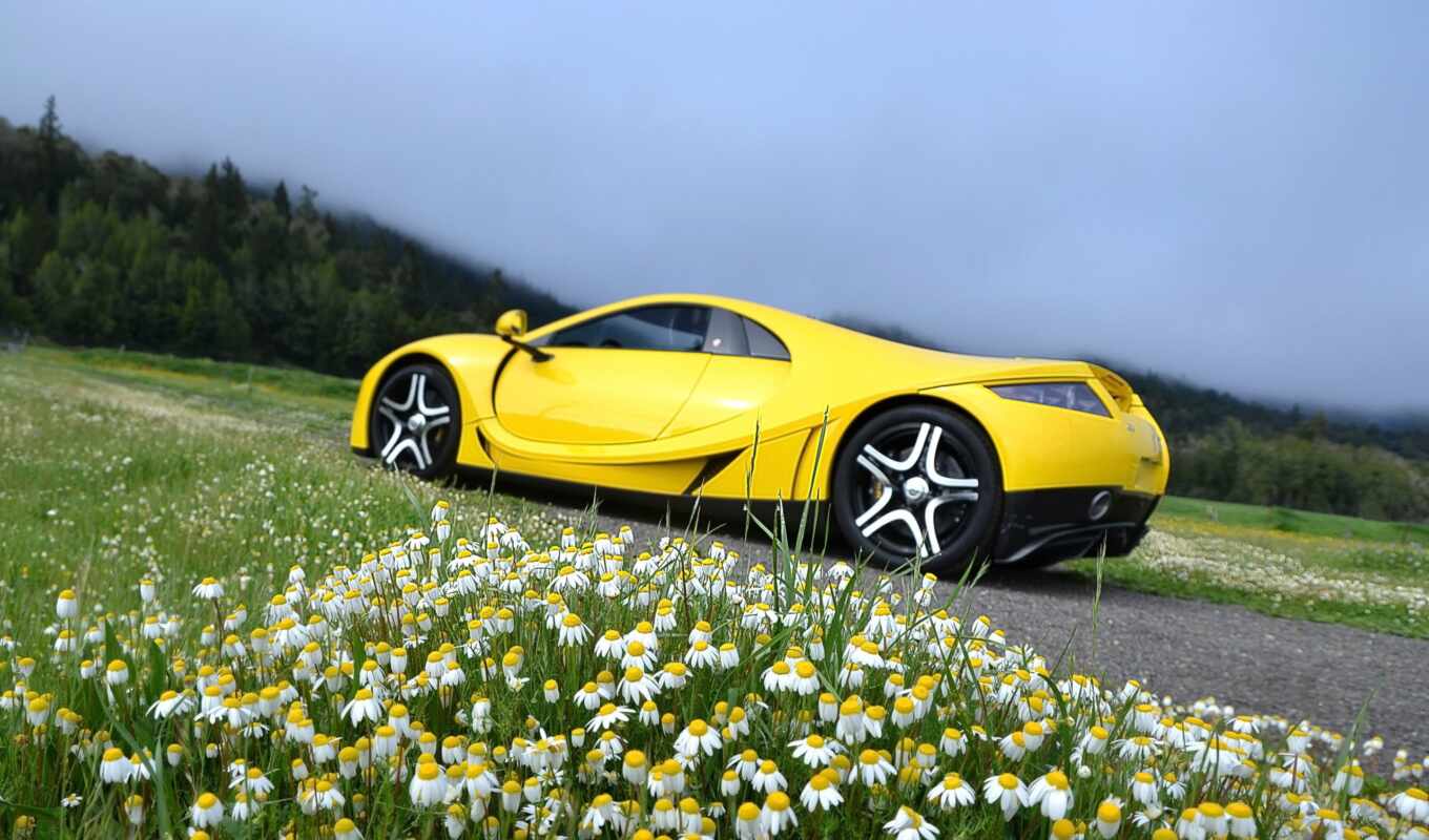 background, car, supercar, yellow, pair, sporty, spanish, supercar, singing
