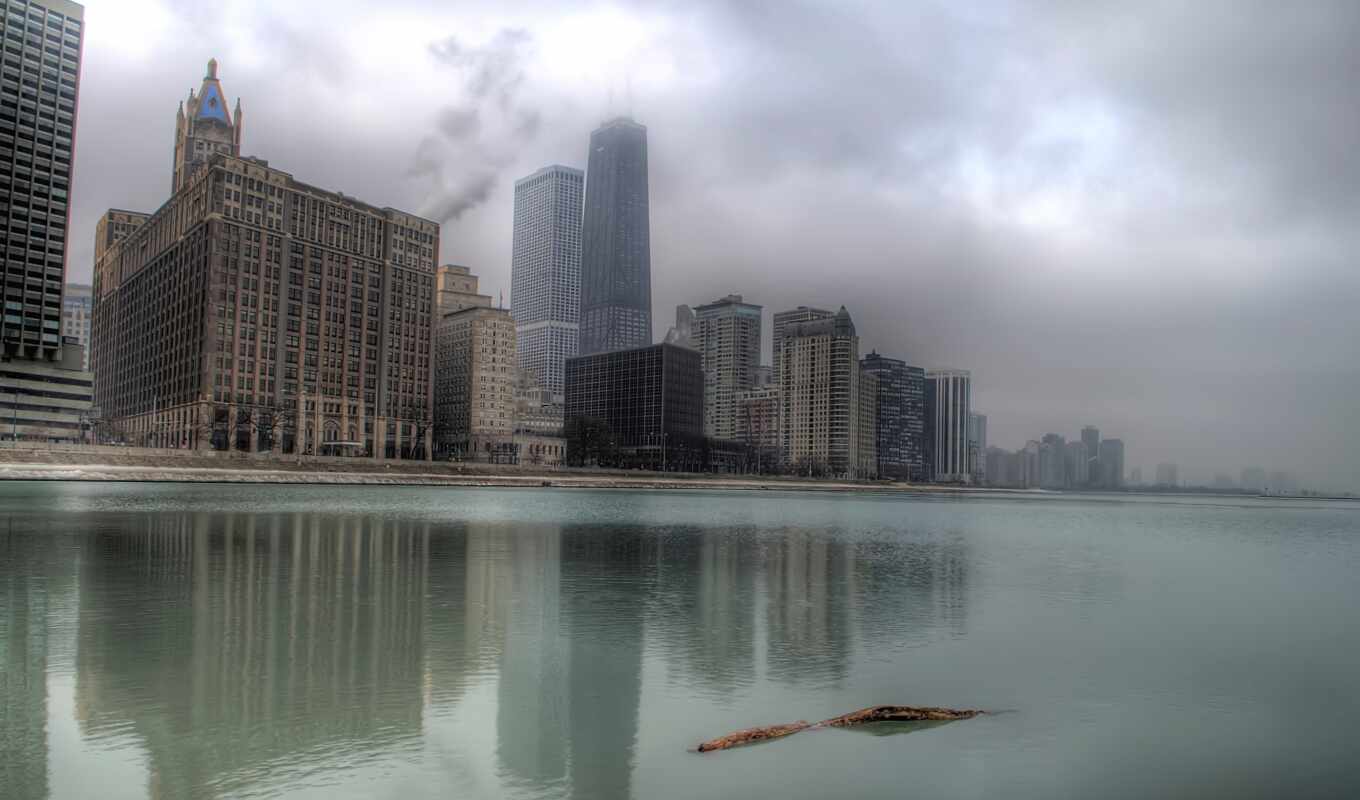 lake, building, skyscrapers, USA, usa, american, fog, michigan, chicago, high - rise buildings