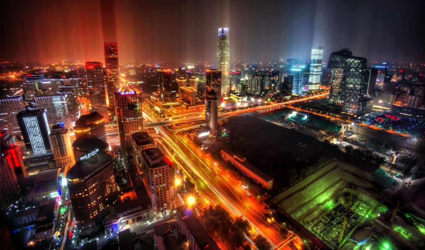 широкоформатные, город, ночь, красивые, beijing, панорама, china, китаянка