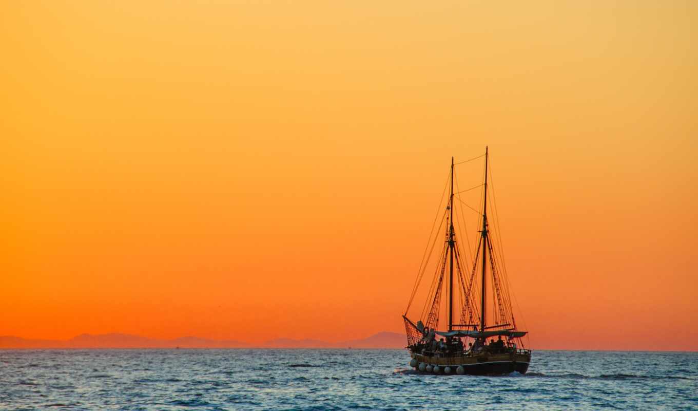 ipad, sunset, sea, mini, horizon, a boat, sailboat