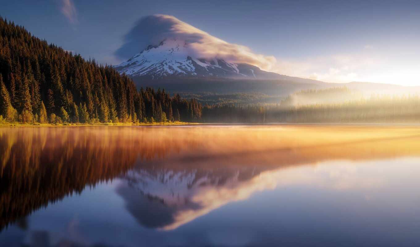 lake, mountain, reflection, hood, mount, fore