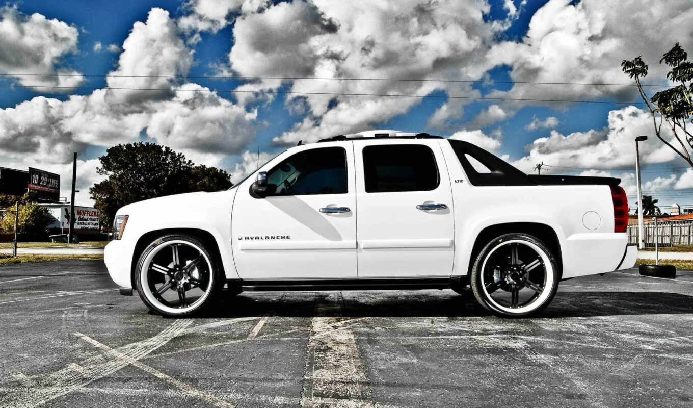 sky, white, tuning, chevrolet, disk, hdr, parking space, avalanche