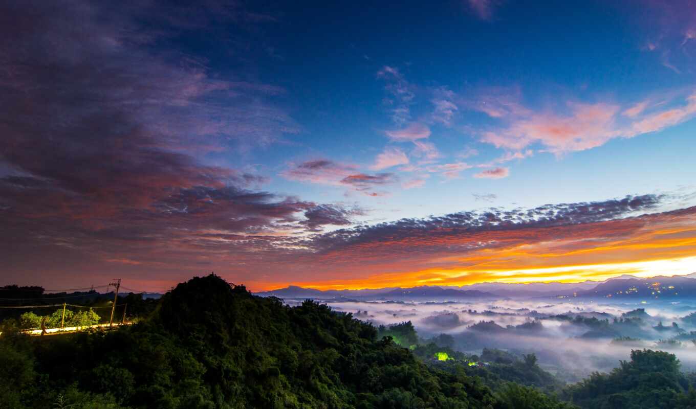 природа, небо, закат, гора, landscape, taiwan, облако, день, утро, восход, долина