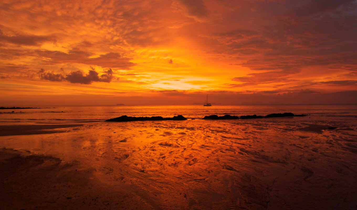 sunset, sea, orange