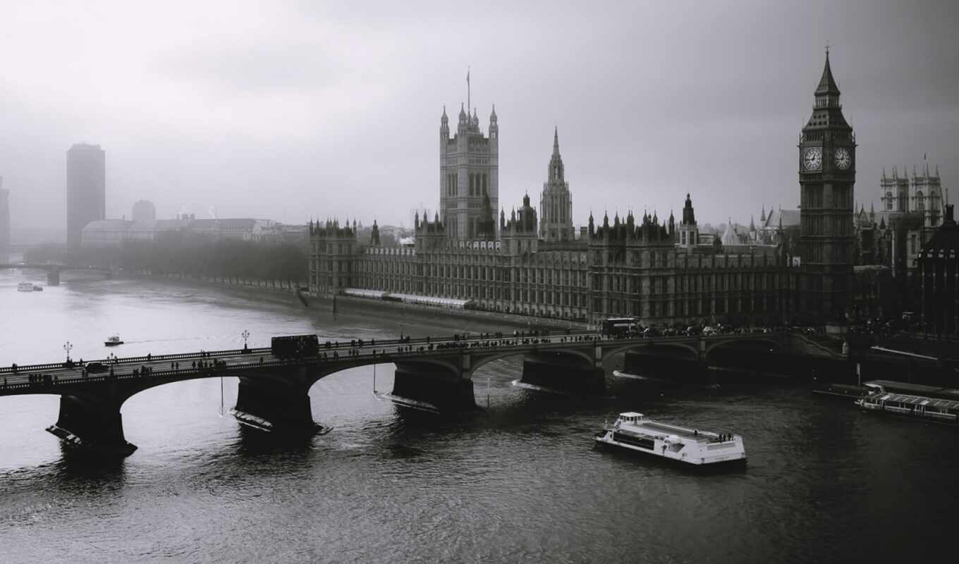 black, white, city, big, Ben, london, urban, river, monochrome, thames