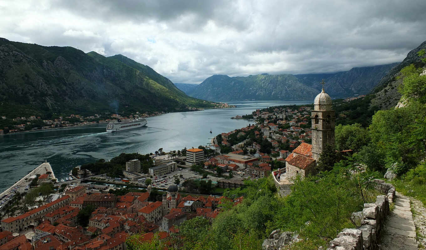 город, гора, bay, хорватия, горы, котор, черногории, черногория, которский
