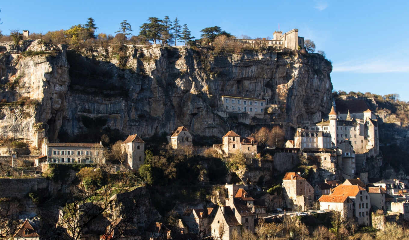 house, city, mountain, France, build, tag, rocamadour