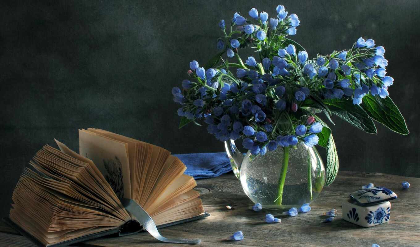 flowers, book, still-life