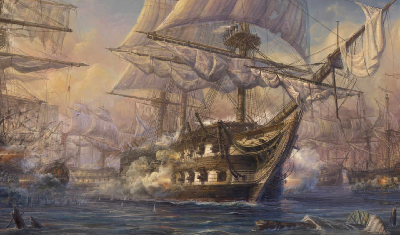 art, корабль, живопись, paintings, battleship