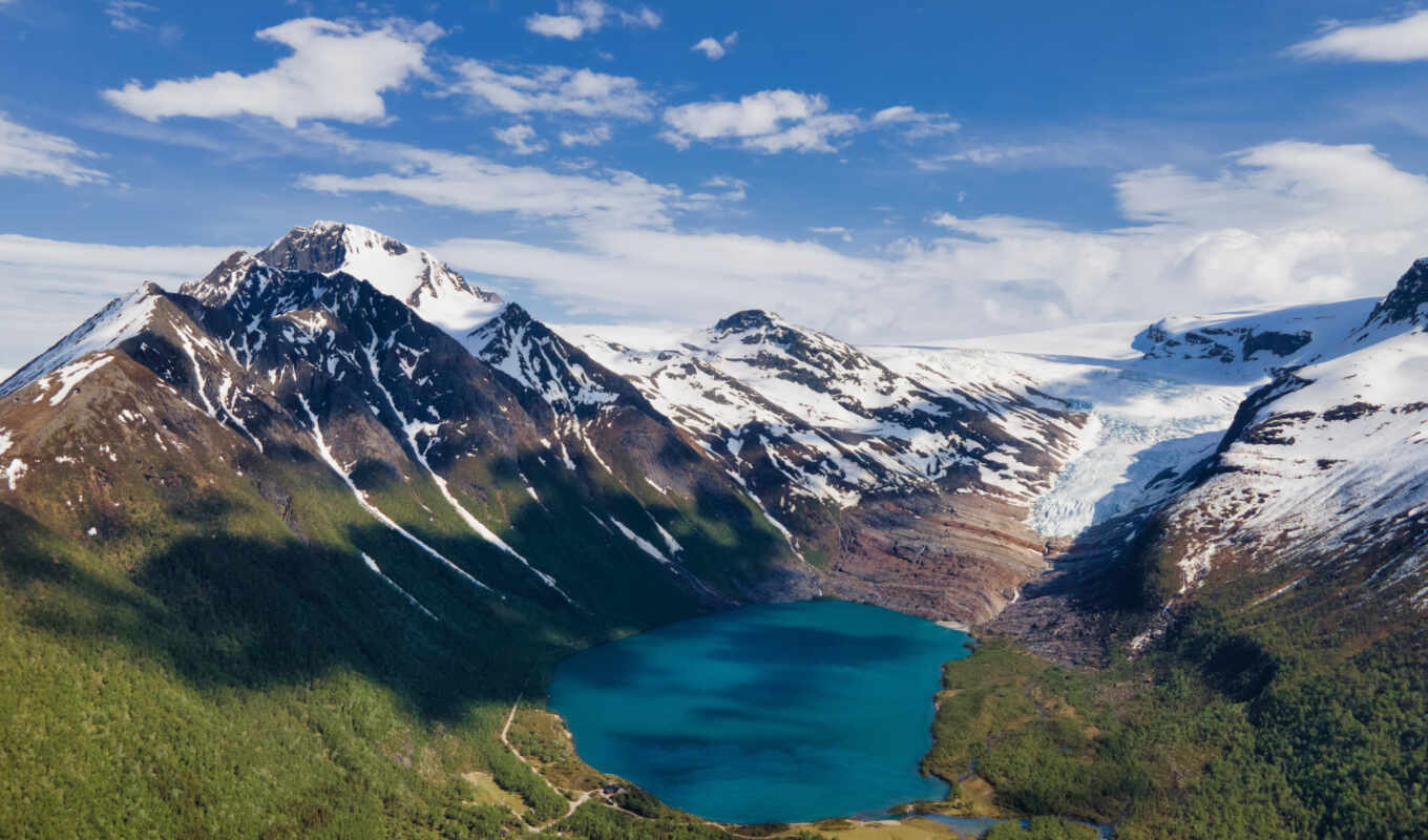 озеро, гора, норвегия, svartisvatnet