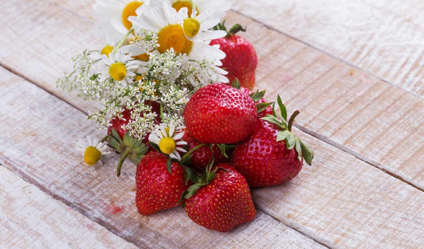 strawberry, daisies
