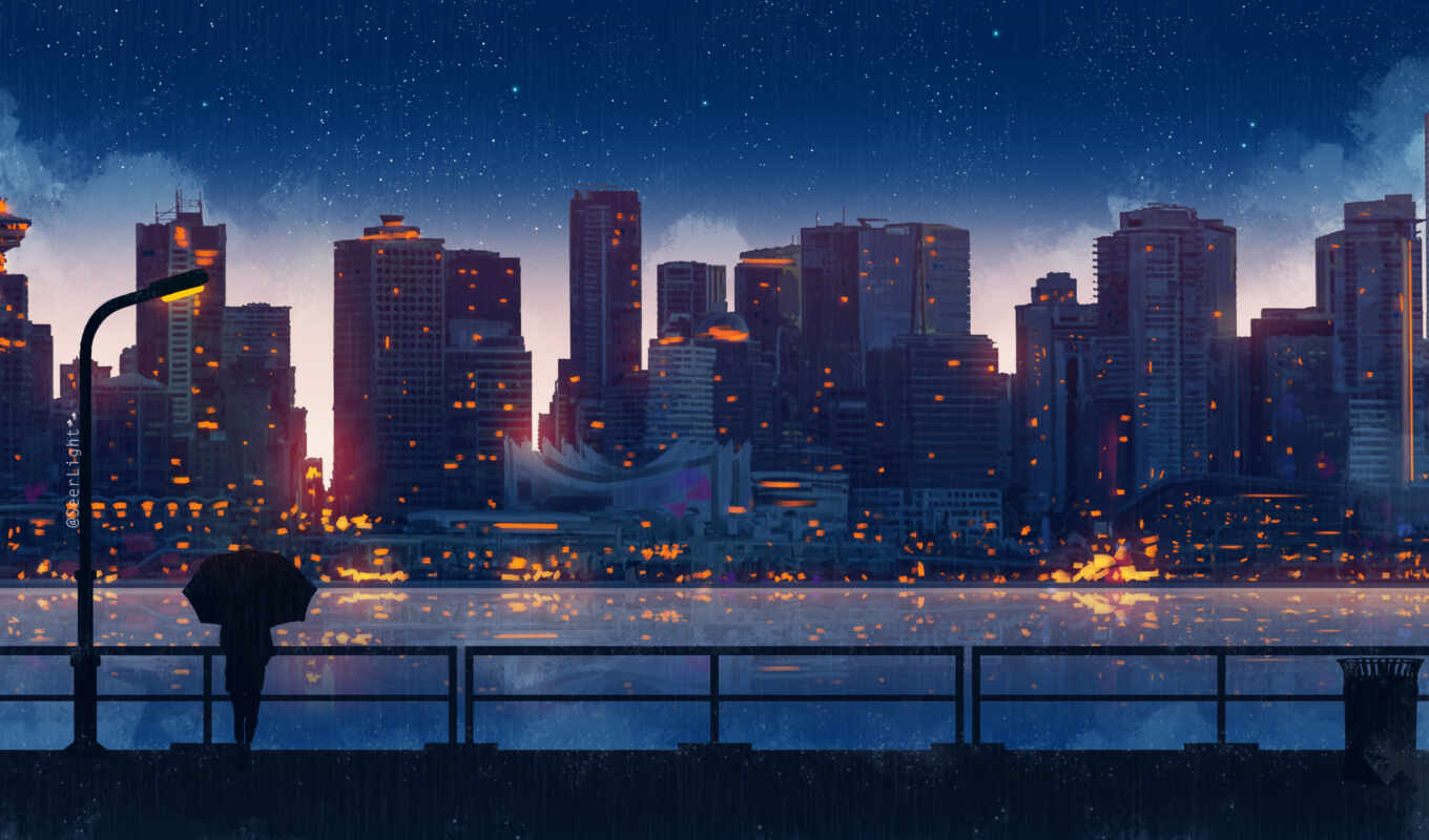 anime, city, night, also, anim, upload, art, awesome, rainy, back, seerlight
