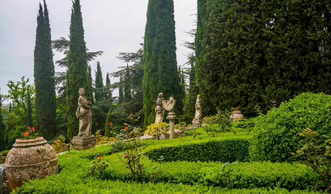 природа, дерево, villa, garden, italian, italy, tourist, sculpture, tuscany