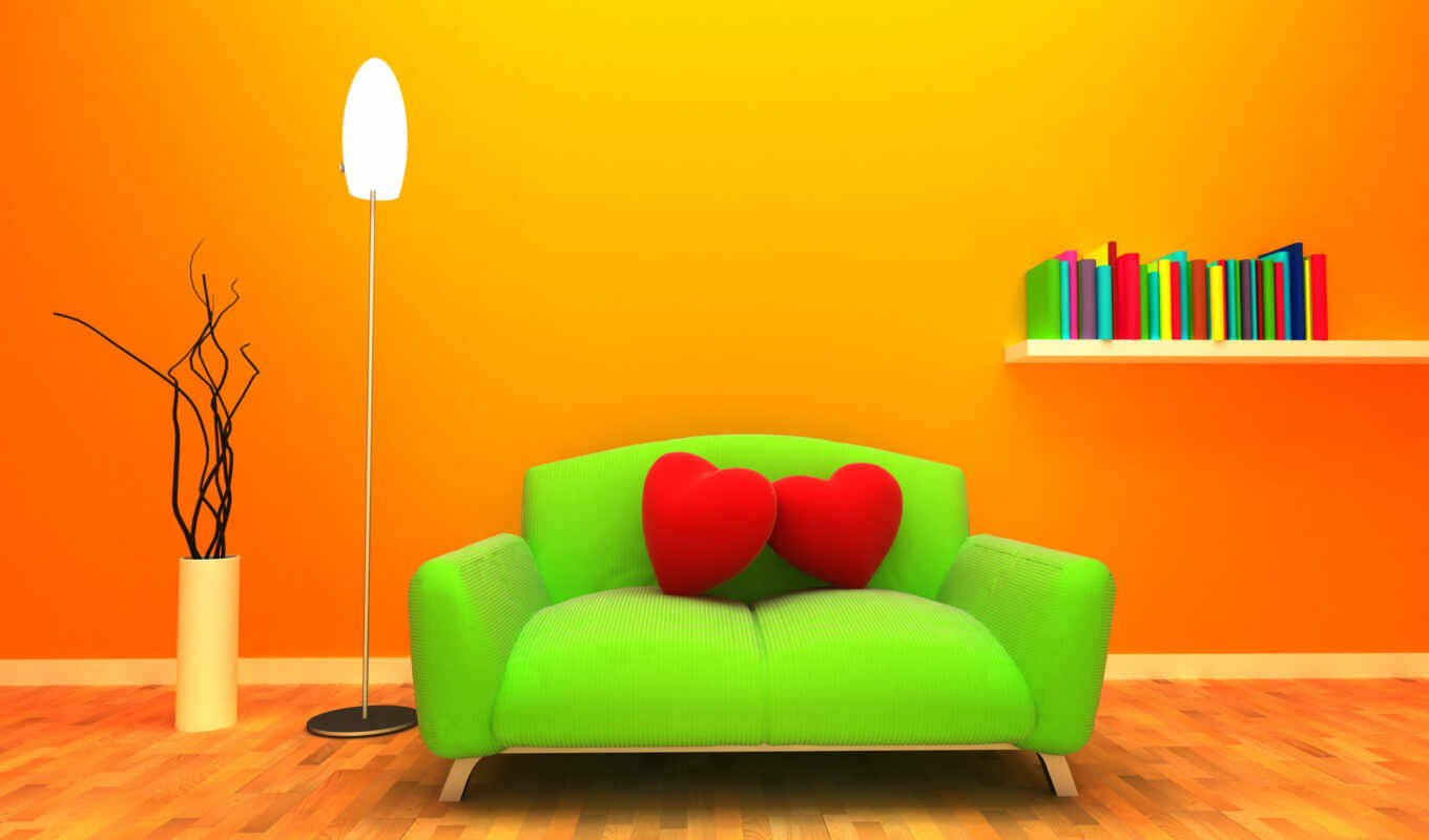 graphics, sofa, orange