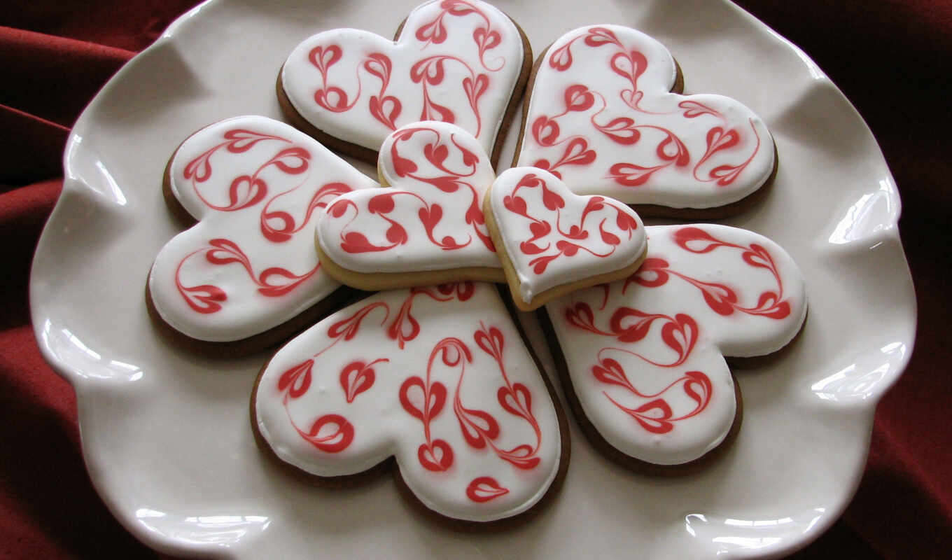 patterns, hearts, glaze, plate, cookies