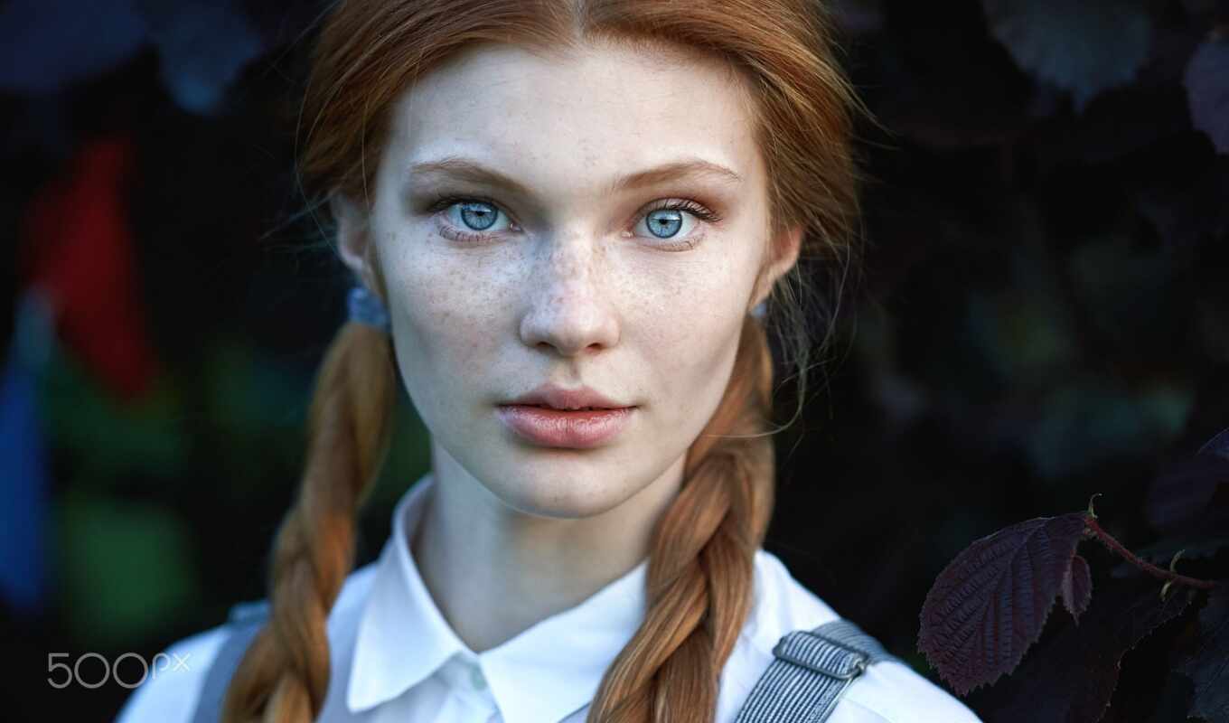 blue, woman, eye, model, redhead