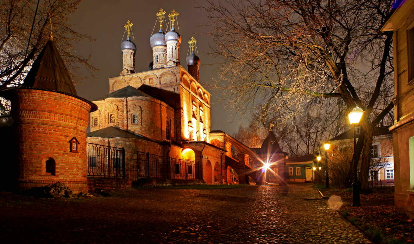 city, night, street, cities, moscow, rivers, monasteries, temples, cathedrals
