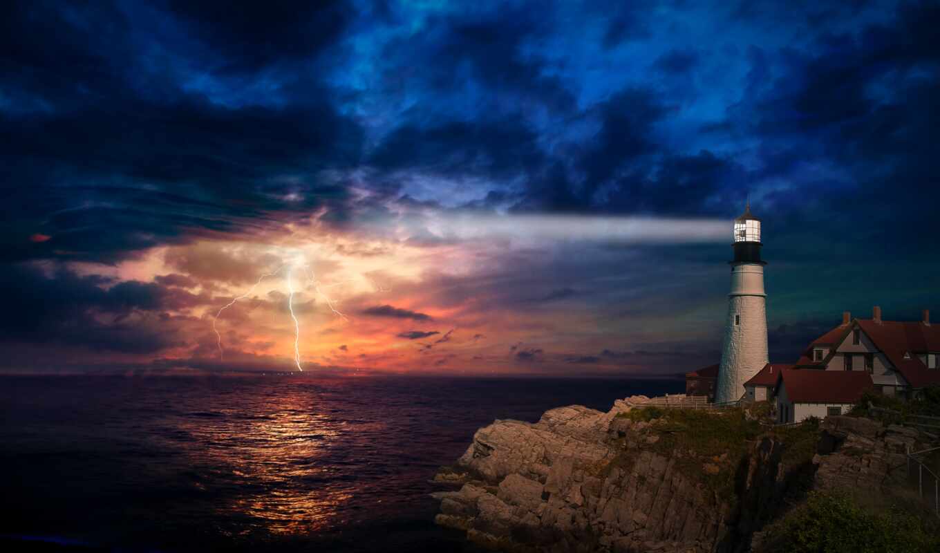 thunderstorm, lighthouse