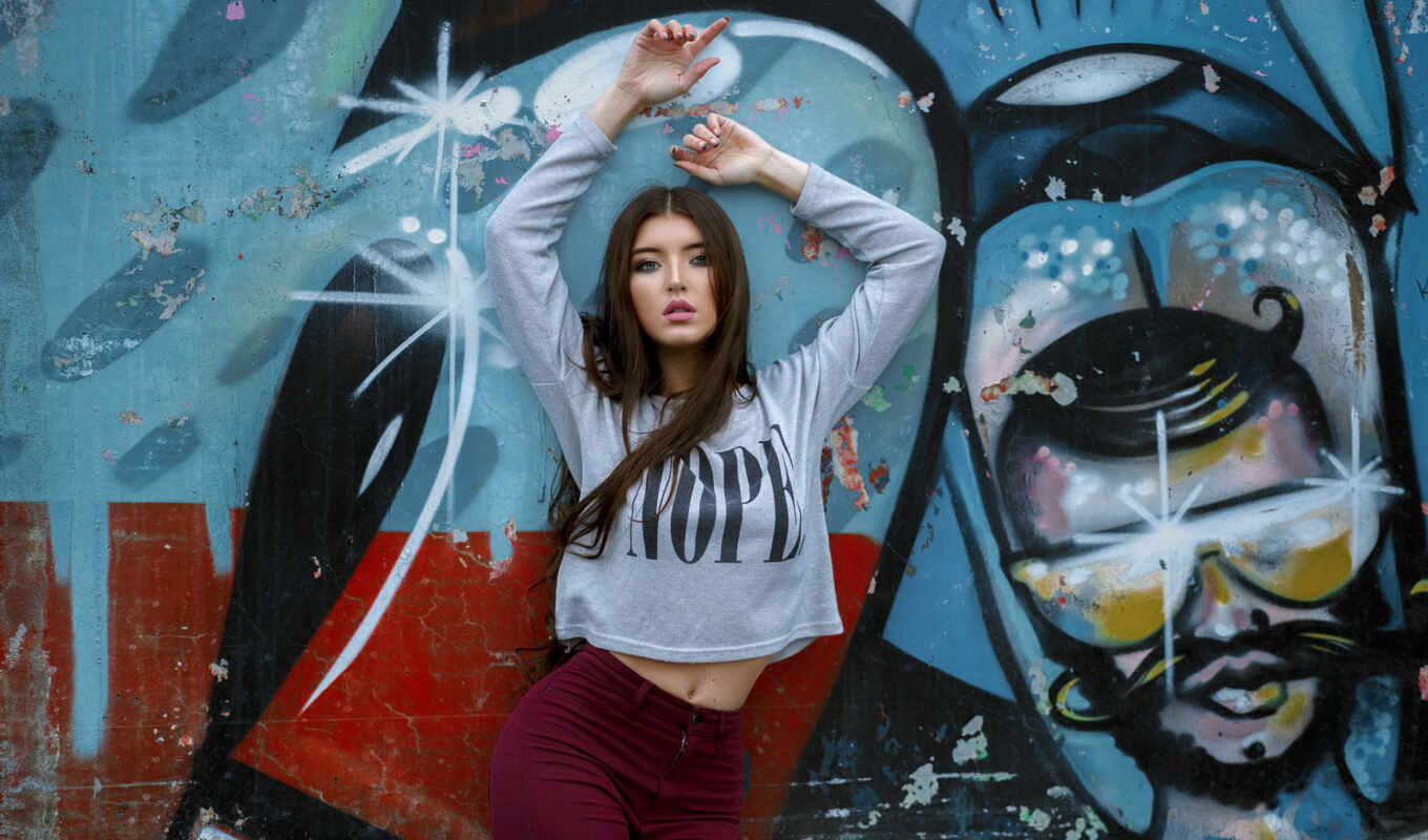 wall, woman, arm, graffiti