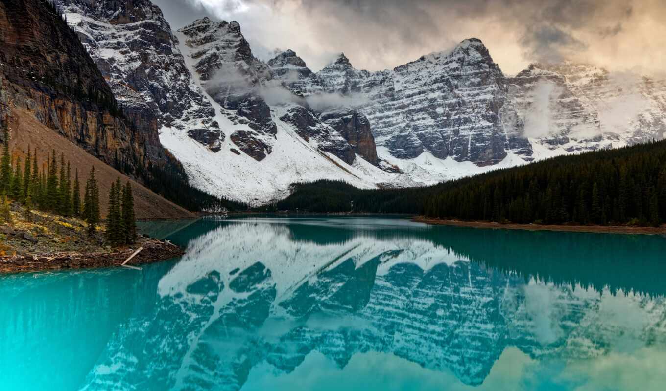 lake, mountain, Canada, moraine