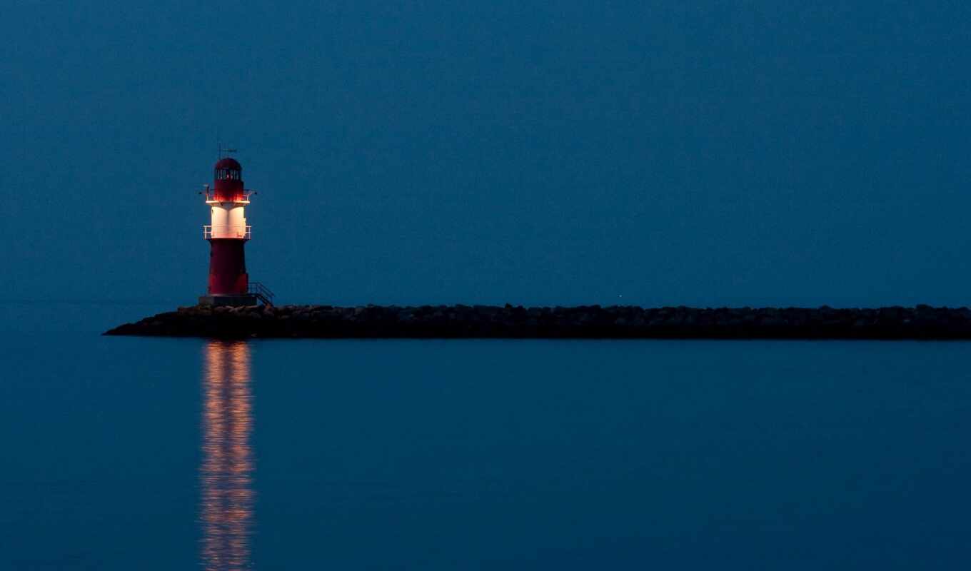 вечер, море, lighthouse