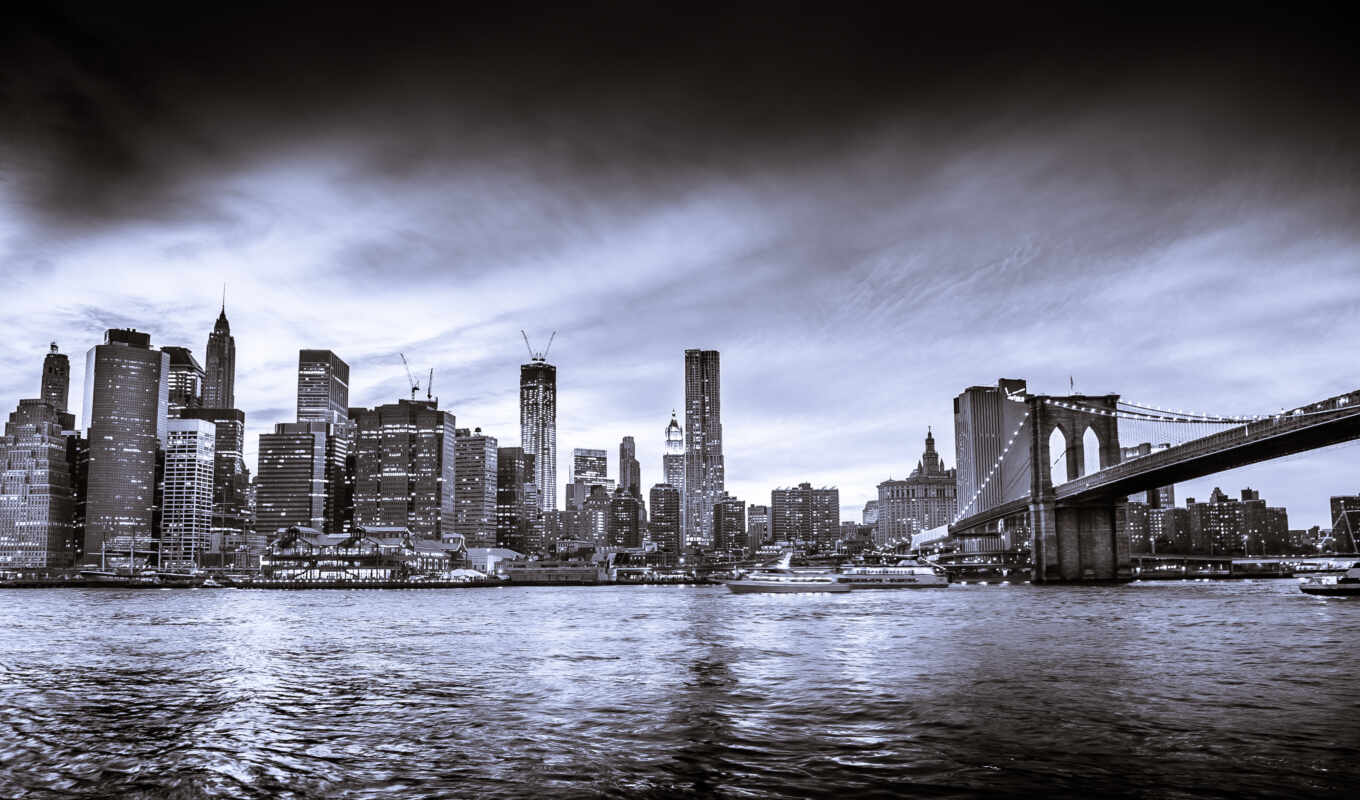 black, white, new, город, skyline, york