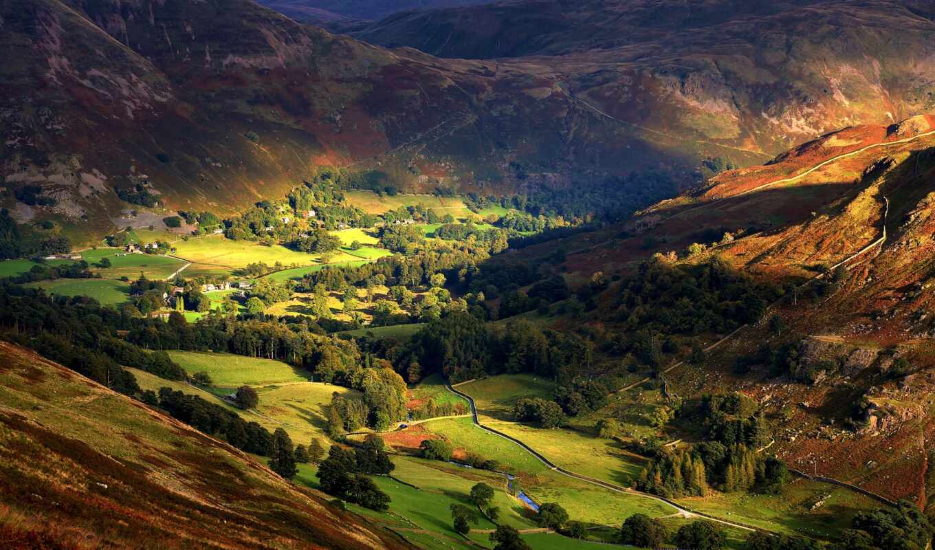 light, mountain, Great Britain, autumn, village, hill, to leave, valley, meeting
