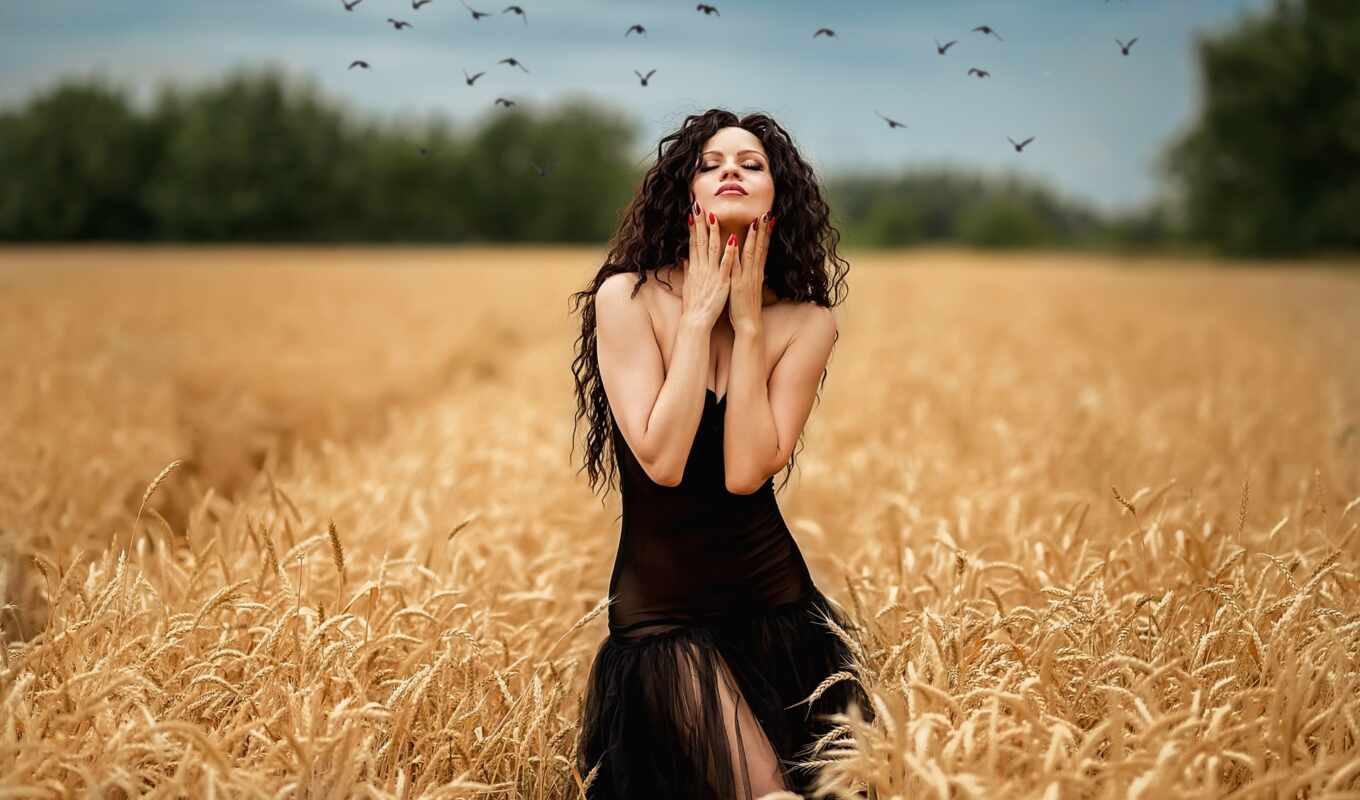 girl, picture, photographer, field, dress, to find, back, thous, stand, wheat, besplatnooboi