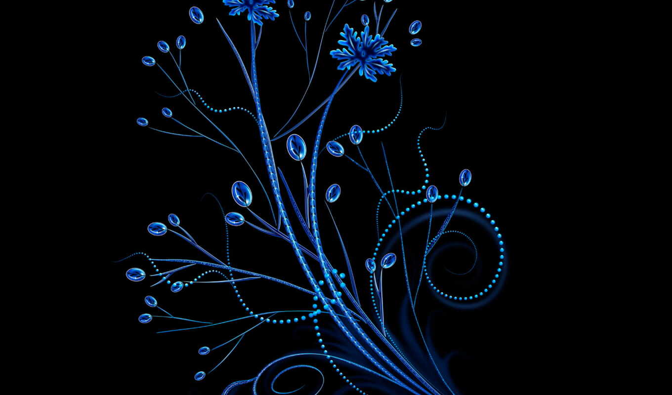black, цветы, blue, узоры, точки
