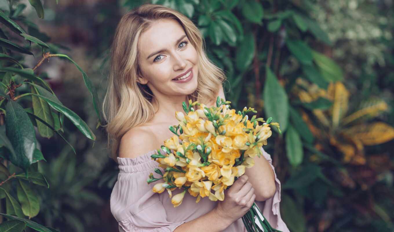 цветы, девушка, женщина, bild, весна, yellow, фрау, kostenloser, freepikseite