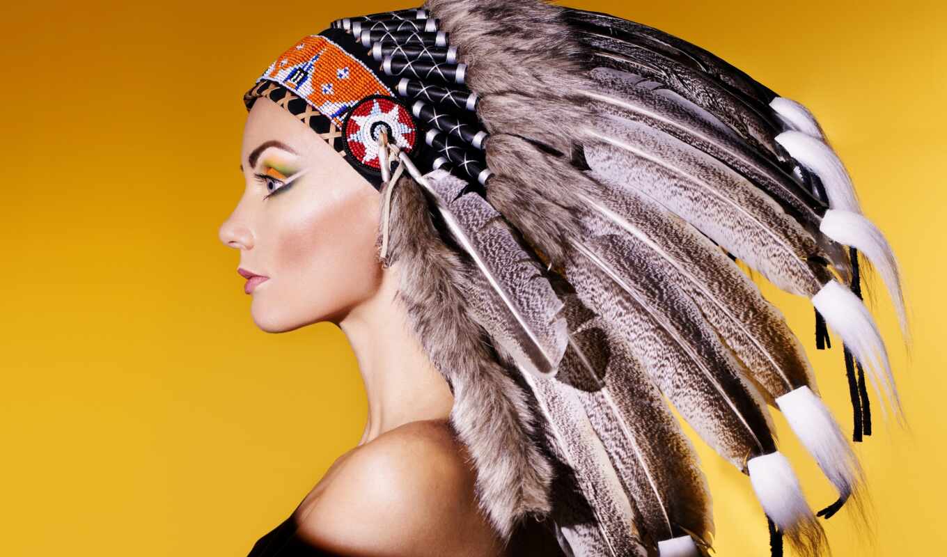 view, girl, head, american, nr, latex, feathers, indian, attire